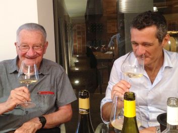 Michele Bernetti (right) tasting Verdicchio with his father, Massimo                                                                (Robert Camuto)