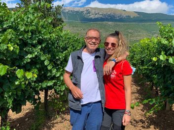 Luigi Cataldi Madonna with his daughter Giulia, who now runs their winery, in one of their estate vineyards in Abruzzo.                                                                (Robert Camuto)