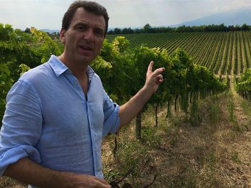 Stefano Papetti Ceroni, a former lawyer turned winemaker, on his wife’s family’s farm, De Fermo.                                                                (Robert Camuto)